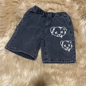 SHEIN Charcoal Denim Shorts with Bear Design 6y